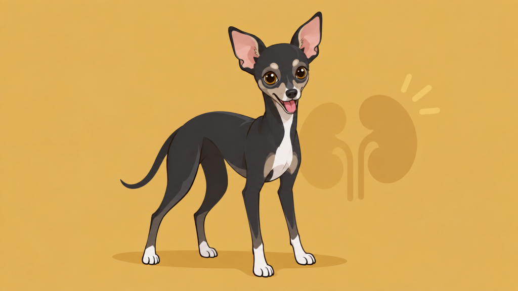 元気そうに見えるが体の内側に変化がある犬のイラスト（腎臓病は気づきにくいことを表現）