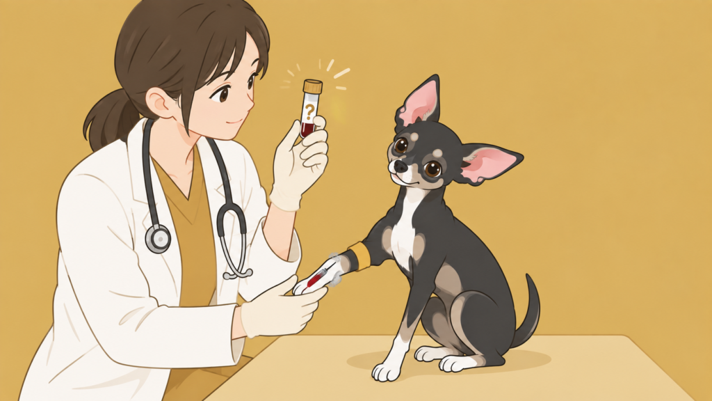 動物病院で血液検査を受ける犬のイラスト