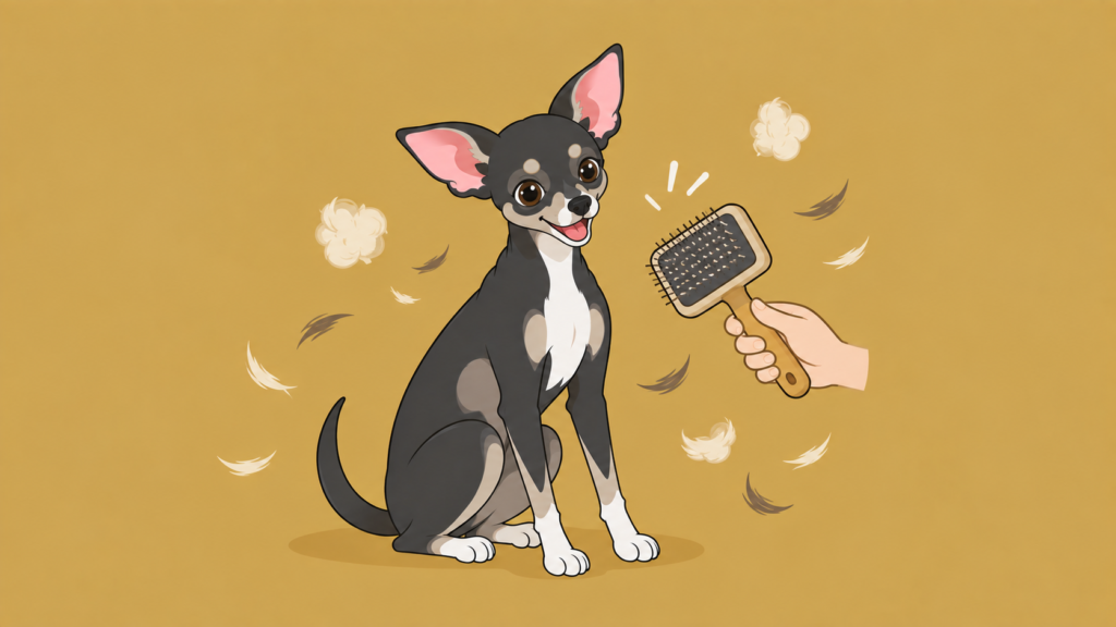 換毛期のブラッシングをする犬のイラスト