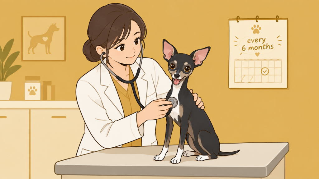 動物病院で定期健診を受ける犬のイラスト