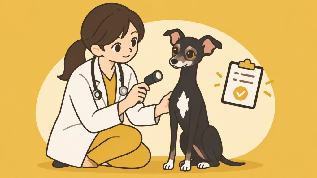 脱毛の症状で動物病院を受診する犬のイラスト
