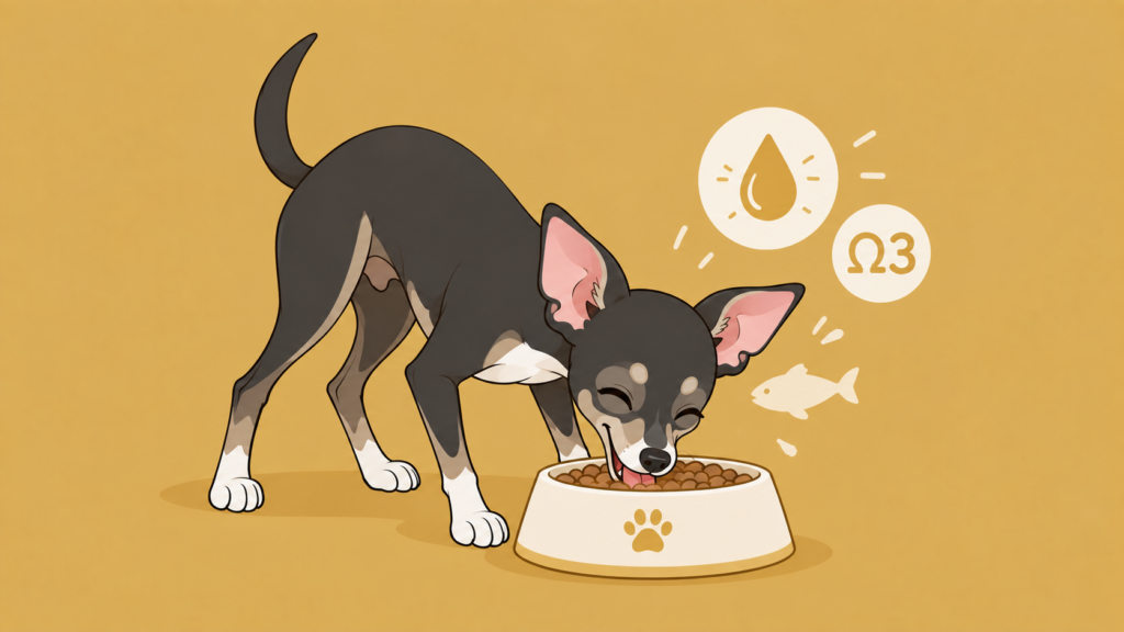 オメガ3脂肪酸を含む食事で皮膚の健康をサポートすることを表すイラスト