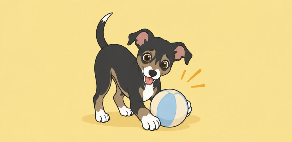 ボールで遊ぶ子犬のルーク隊長のイラスト